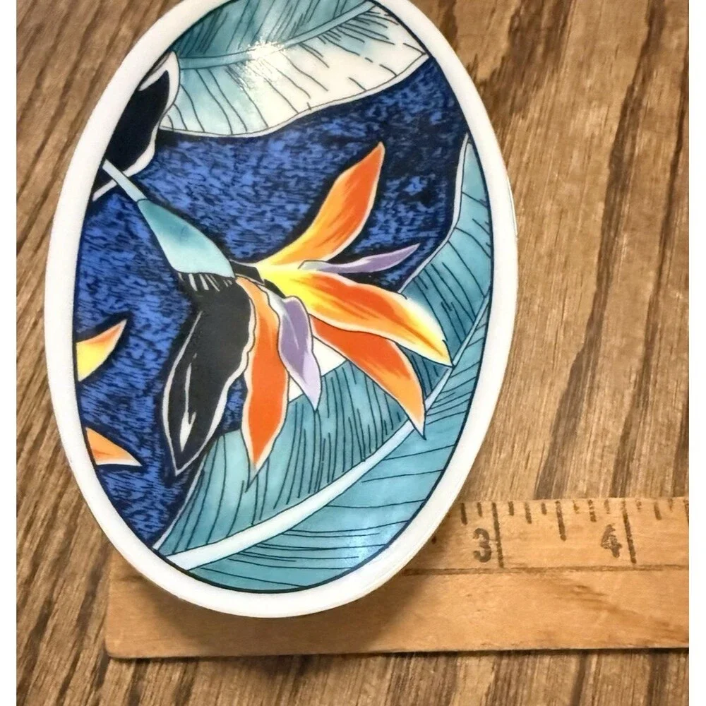 Otagiri Japanese Porcelain Tropical Floral Oval Soap Dish